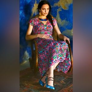 Anthropologie Vanessa Virginia abstract mural maxi dress medium.